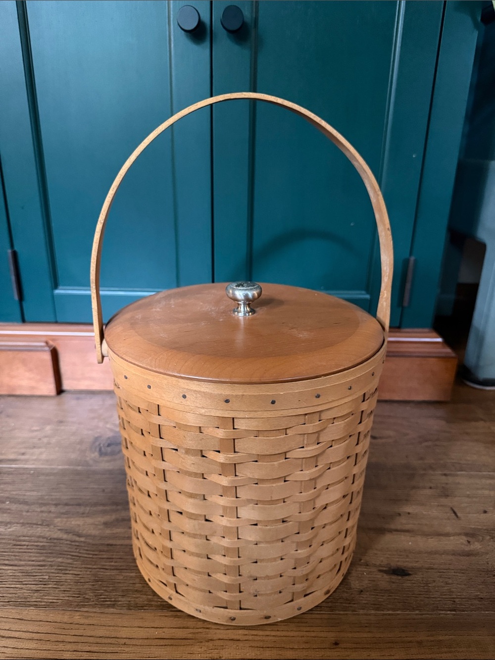 Longaberger 2003 Wooden Ice Bucket Basket with Handle and insulated bucket